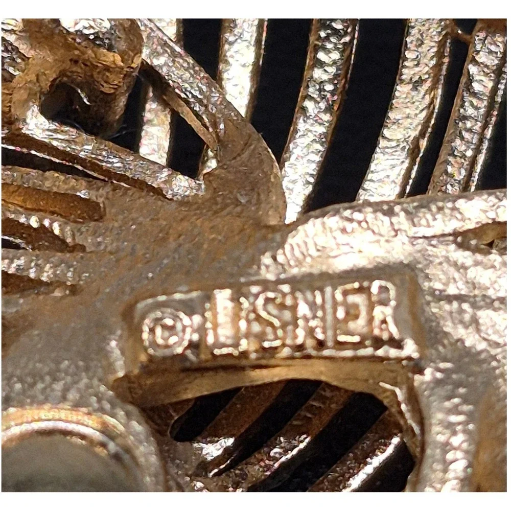 Vintage Lisner Brooch Woman Gold Faux Pearl Rhinestone Sunburst Spray Pin READ